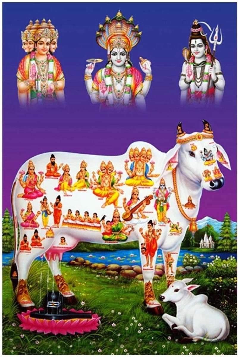 brass krishna idol with cow