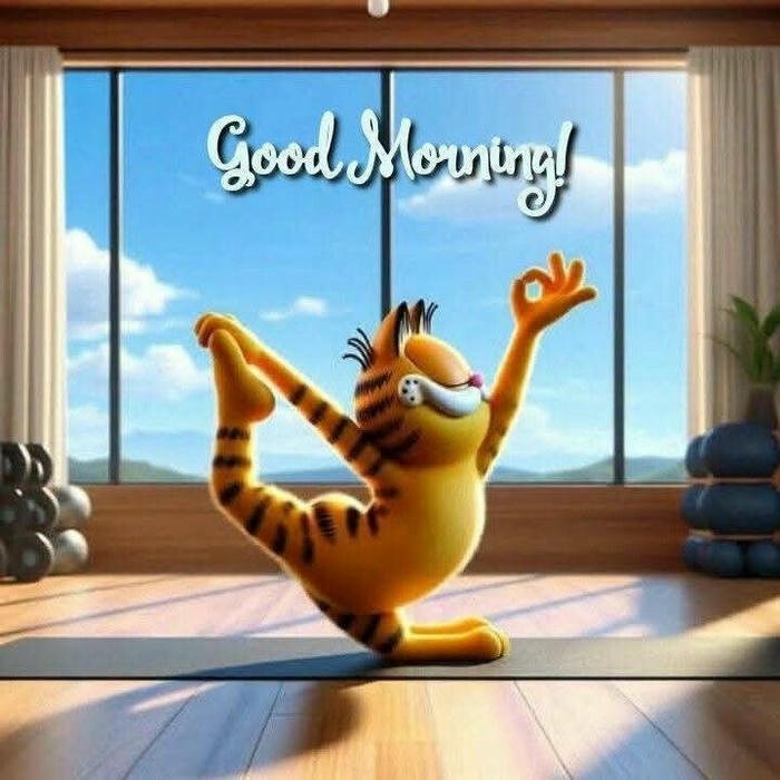 funny cat good morning images