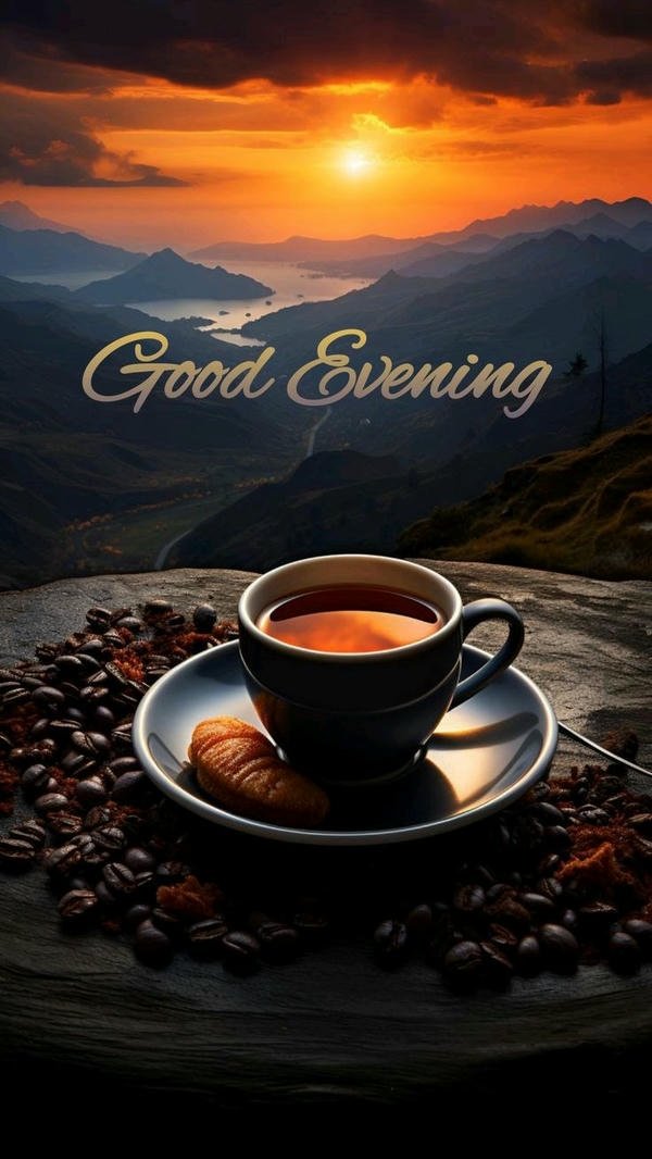 good evening coffee and sunset photo