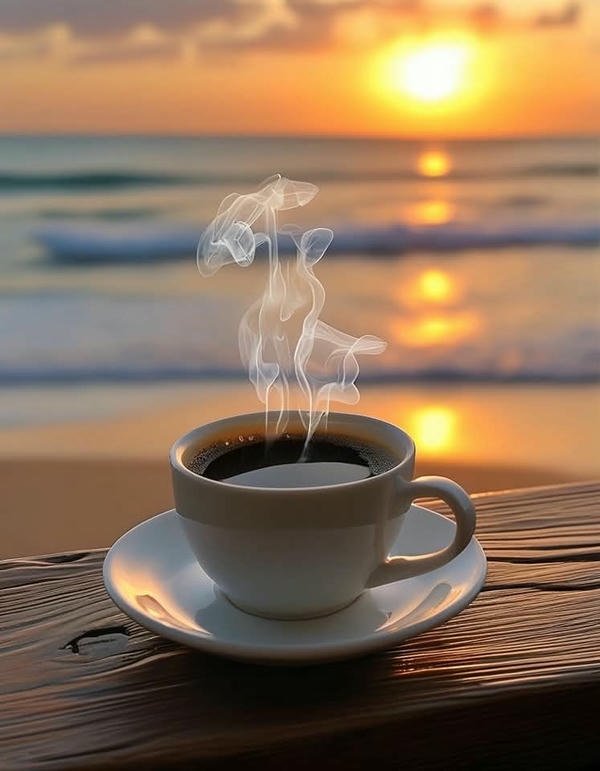 good evening coffee with beautiful flowers
