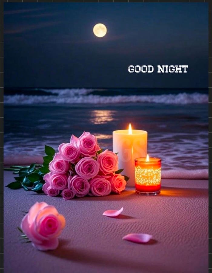 good night image with red rose