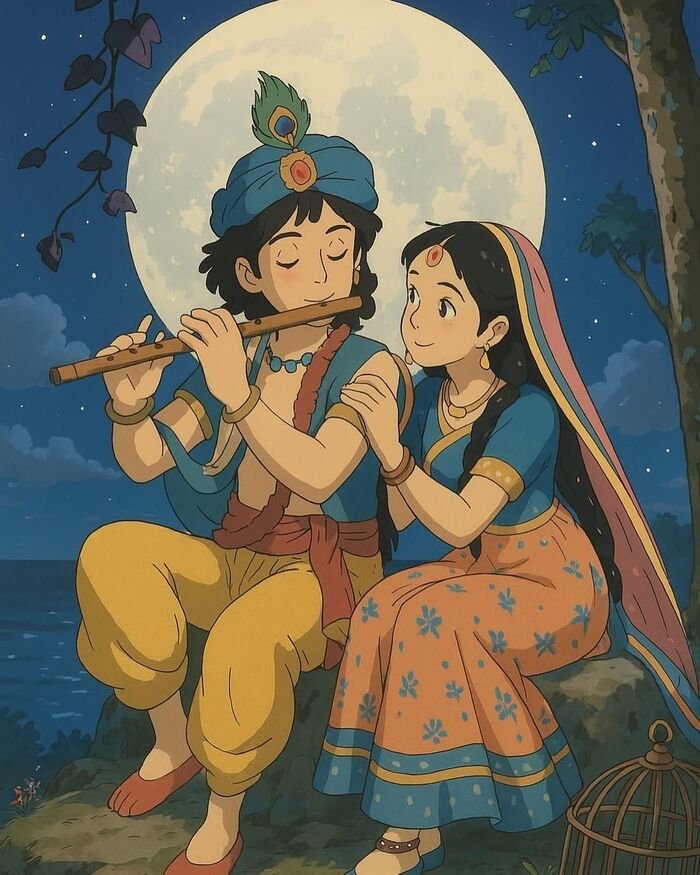 radha krishna cartoon dp nice full